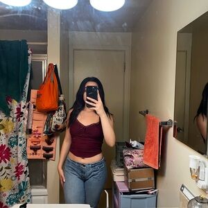 Burgundy Lace Trim Tank Top